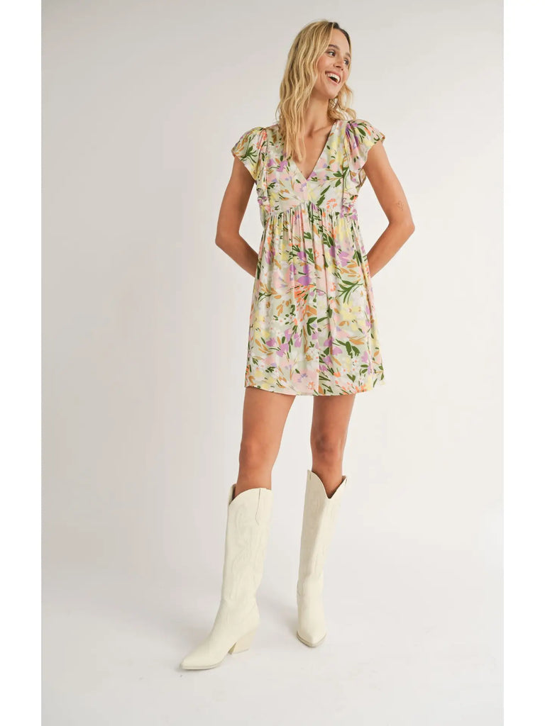 Flower Field V Neck Mini Dress