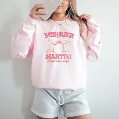 Merrier with a Martini Sweatshirt in Pink