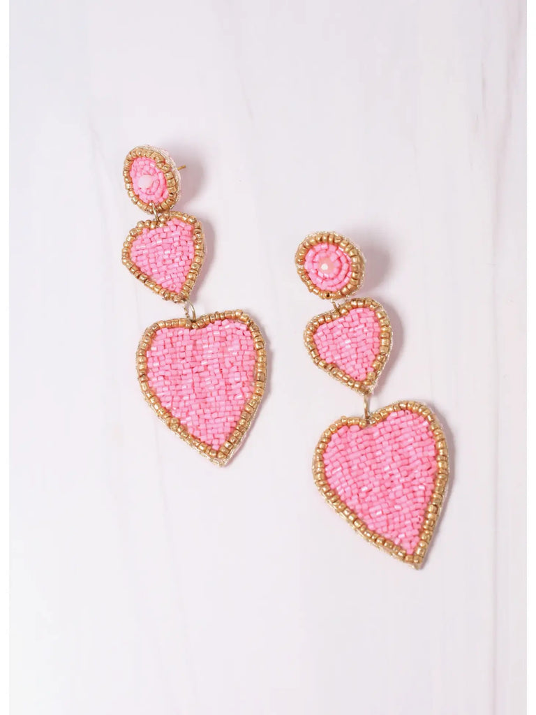 Love Story Beaded Heart Earring Light Pink