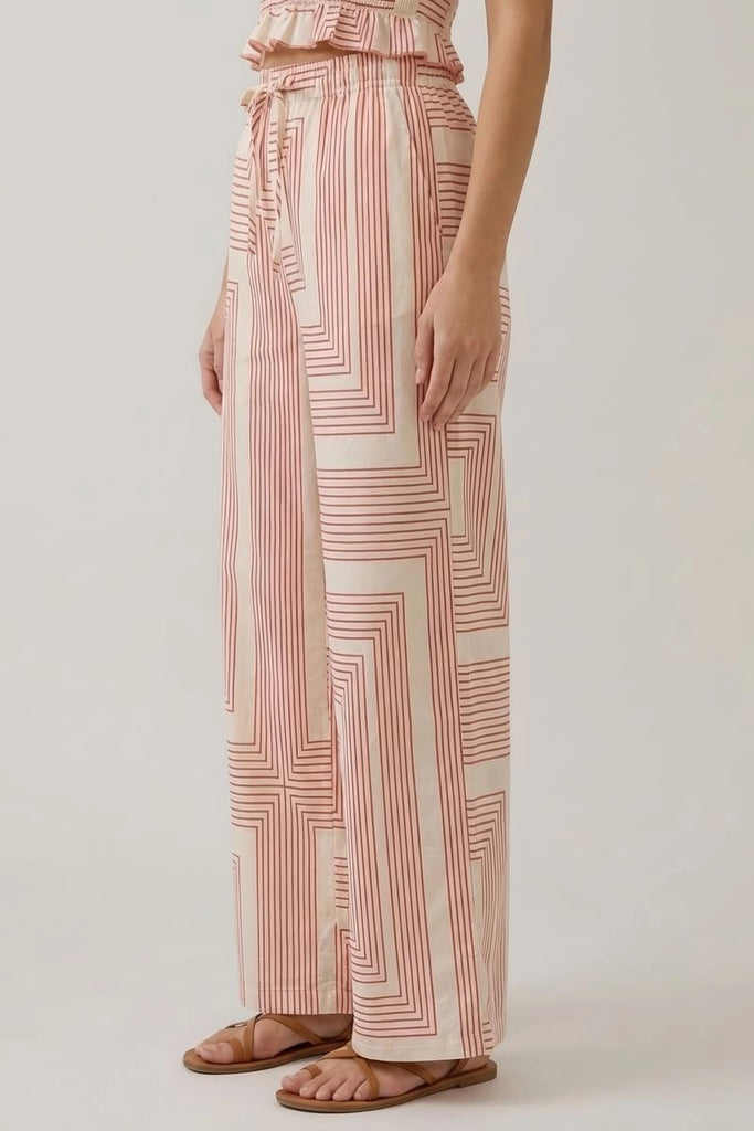 Geometric Poplin Wide Leg Pants