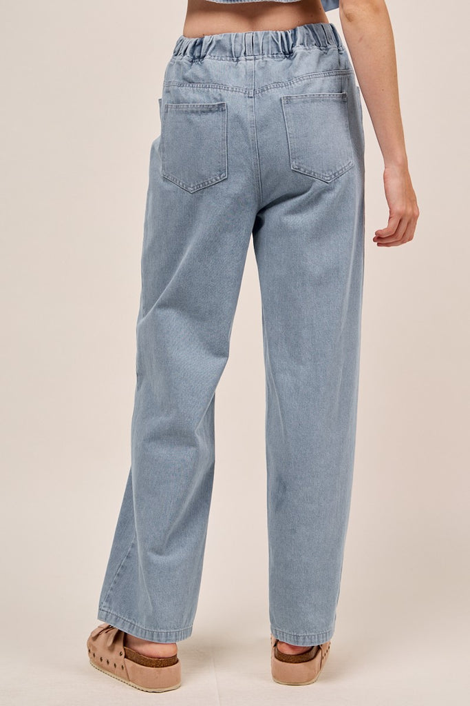 Floral Embroidery Wide Leg Denim Pants