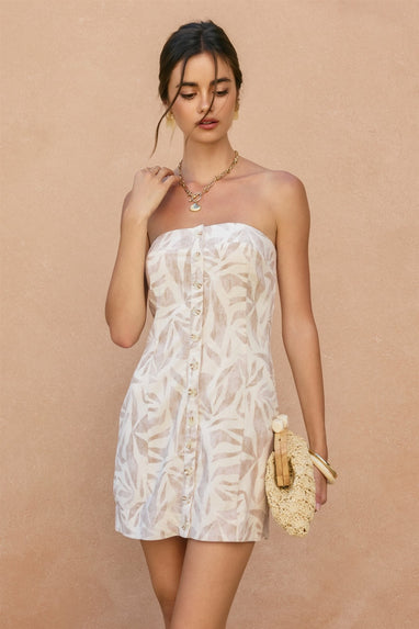 Driftwood Dreams Button Strapless Mini Dress