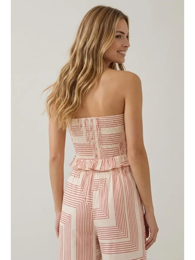 Geometric Poplin Smocked Tube Top