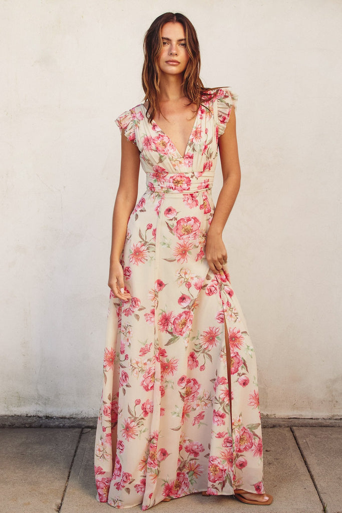 Dream Girl Plunging Tuck Maxi Dress