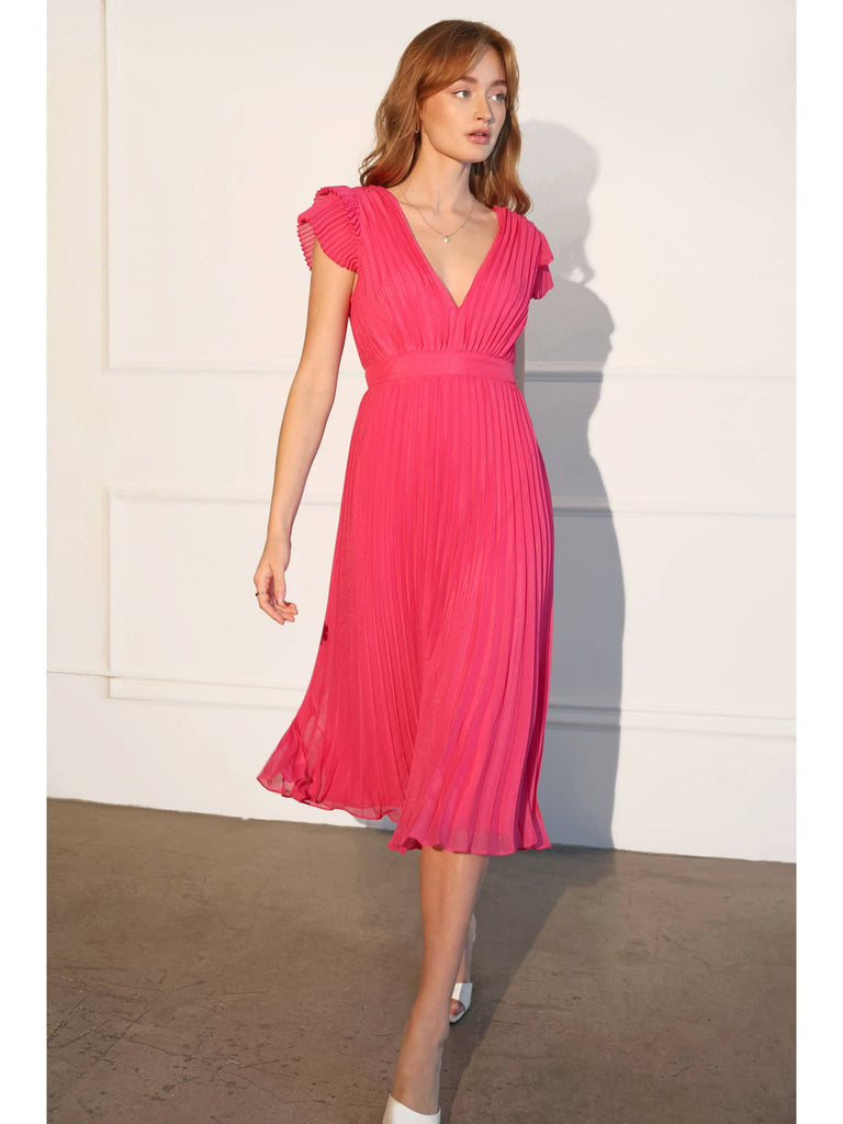 Daisy Pleated Tie Back Midi Dress