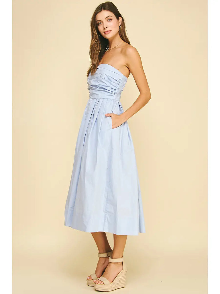 Cece Shirring Sleeveless Midi Dress