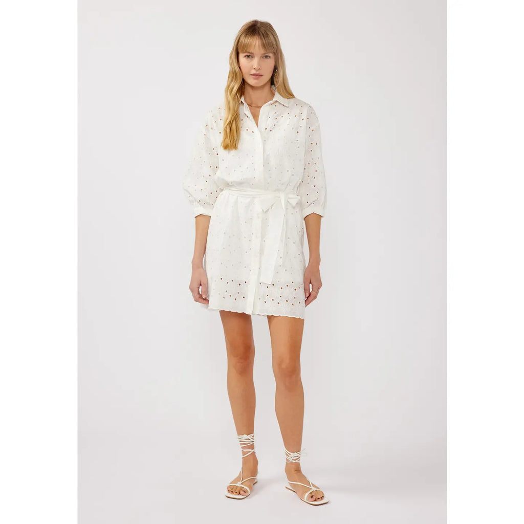 Floral Eyelet Waist Tie Shirt Dress