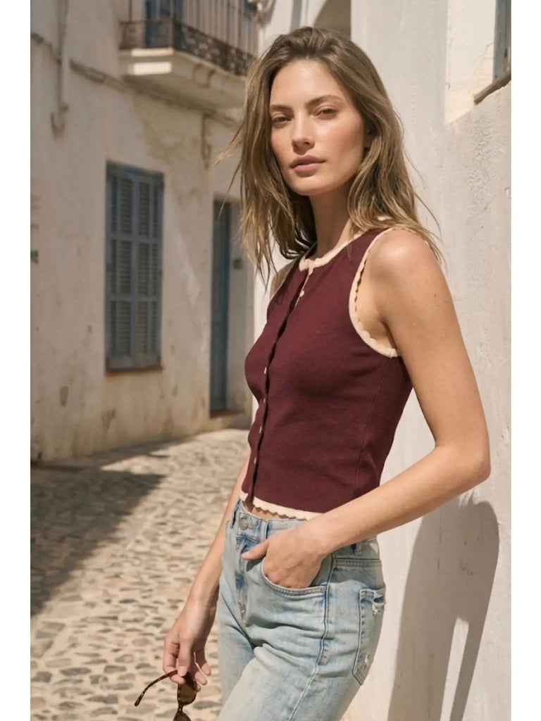 Scallop Trim Knit Top