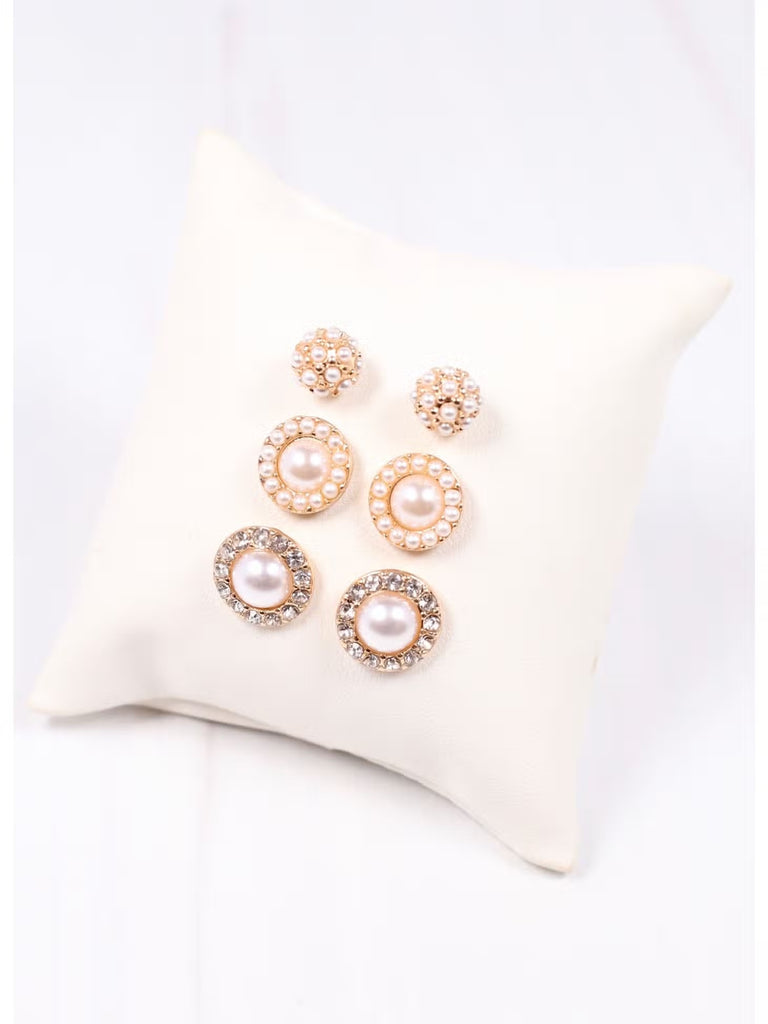 Munro Pearl Stud Earring Set Gold