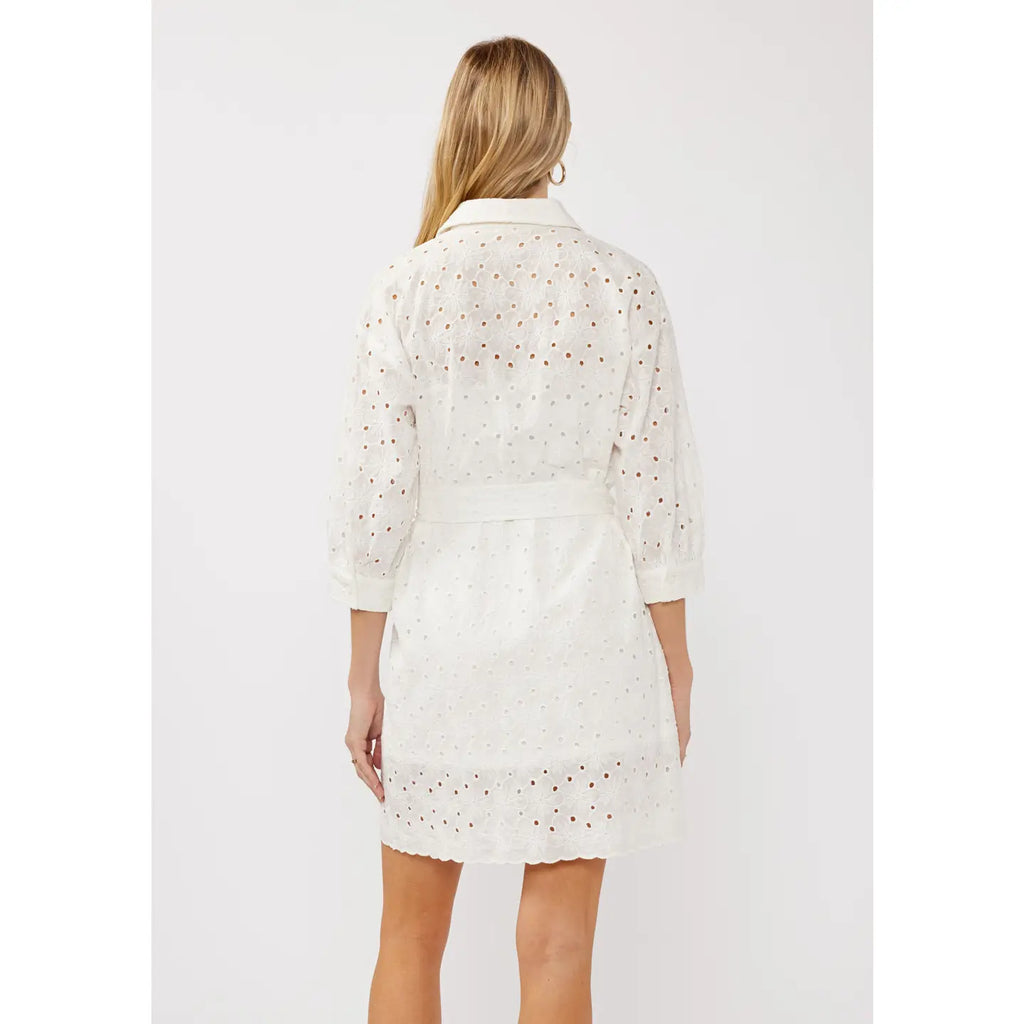 Floral Eyelet Waist Tie Shirt Dress