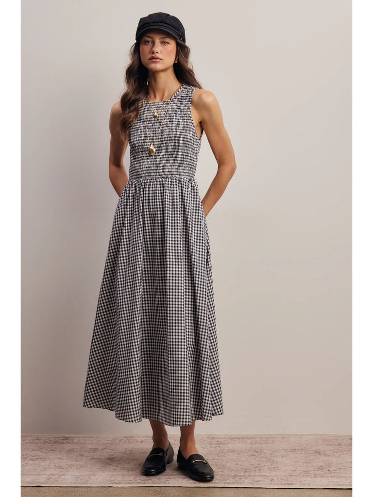 Open-Back Gingham Maxi Dress