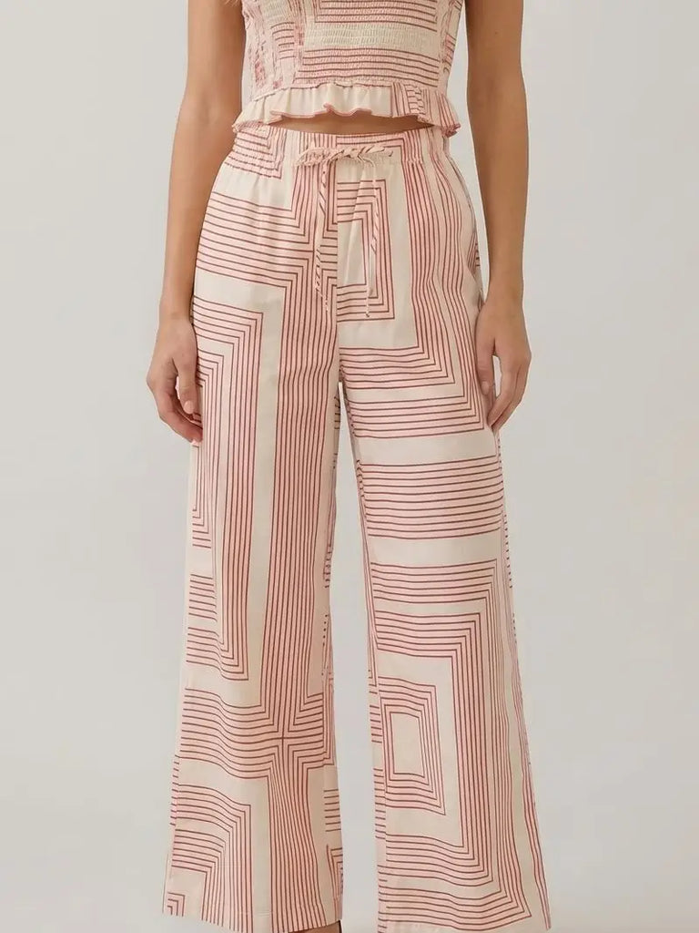 Geometric Poplin Wide Leg Pants