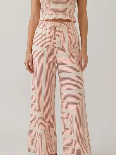 Geometric Poplin Wide Leg Pants