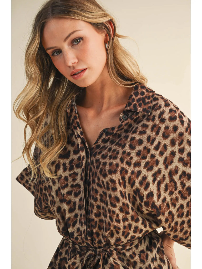 Leopard Print Oversized Shirt Romper