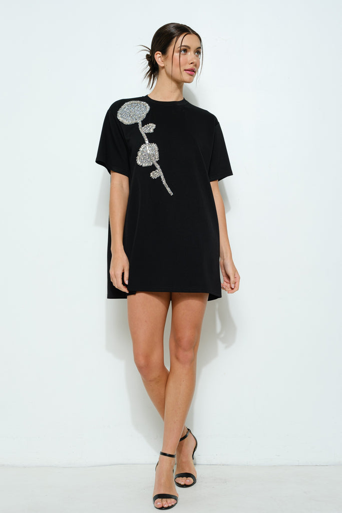 Rhinestone Beaded T-Shirt Dress