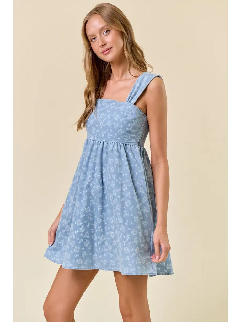 Hazel Floral Chambray Denim Mini Dress