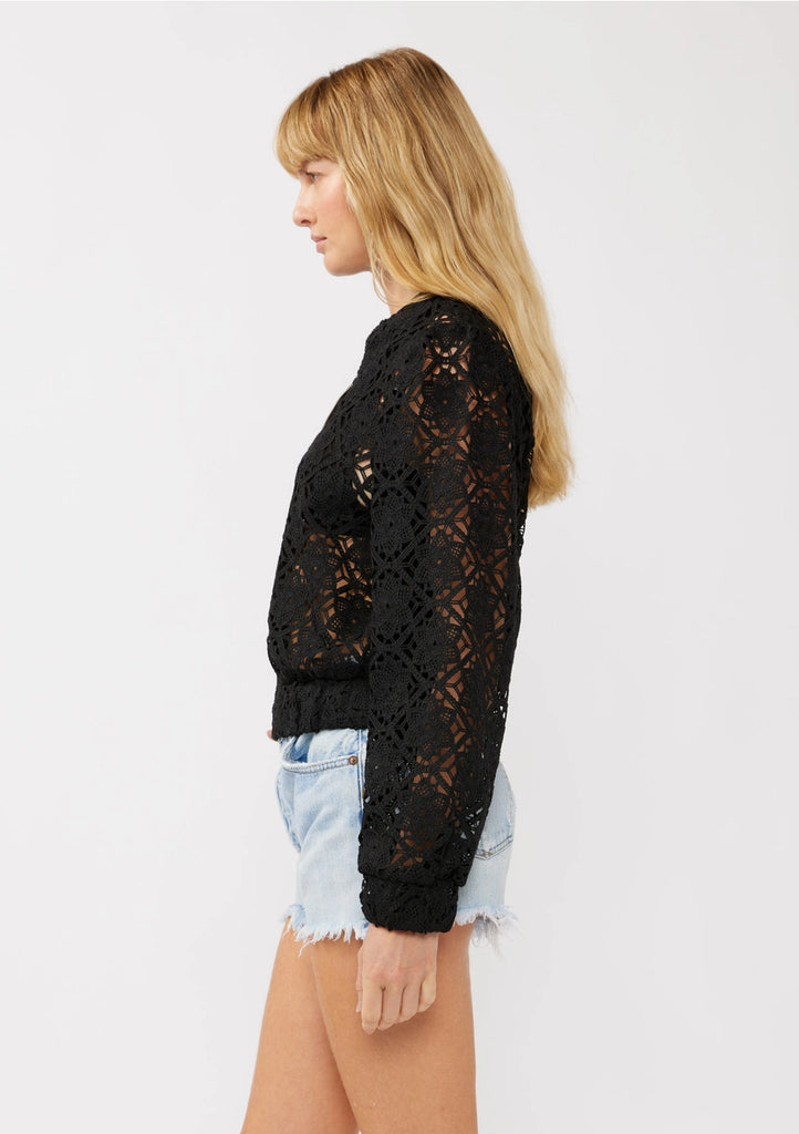 Floral Crochet Lace Bomber Jacket