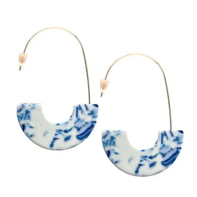 Blue and White Marble Threader Earrings