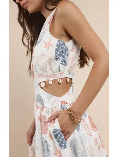 Seashells Side Cutout Maxi Dress W Seashell Trim