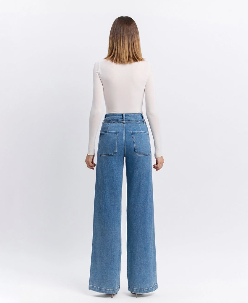 Tia Super High Rise Tie Wide Leg Jeans