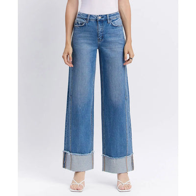 High Rise Cuffed Wide Jeans