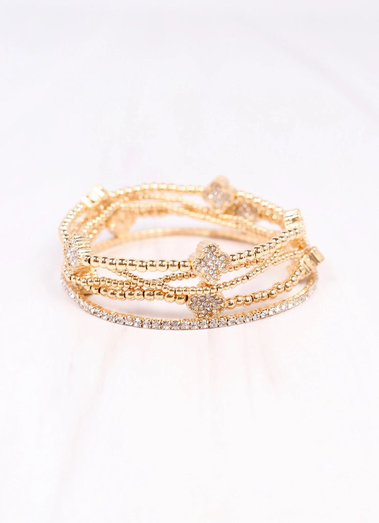 Jaine Cz Clover Bracelet Set Gold