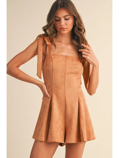 Suede Flared Mini Romper