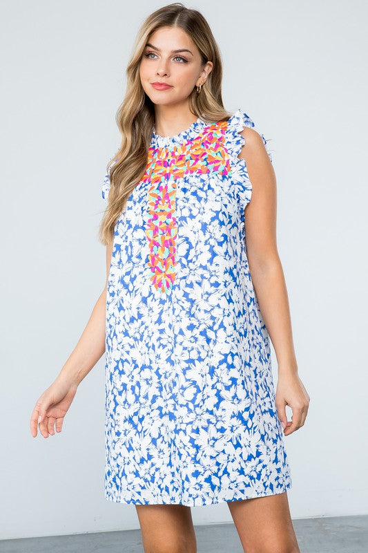 Floral Print Embroidered Dress