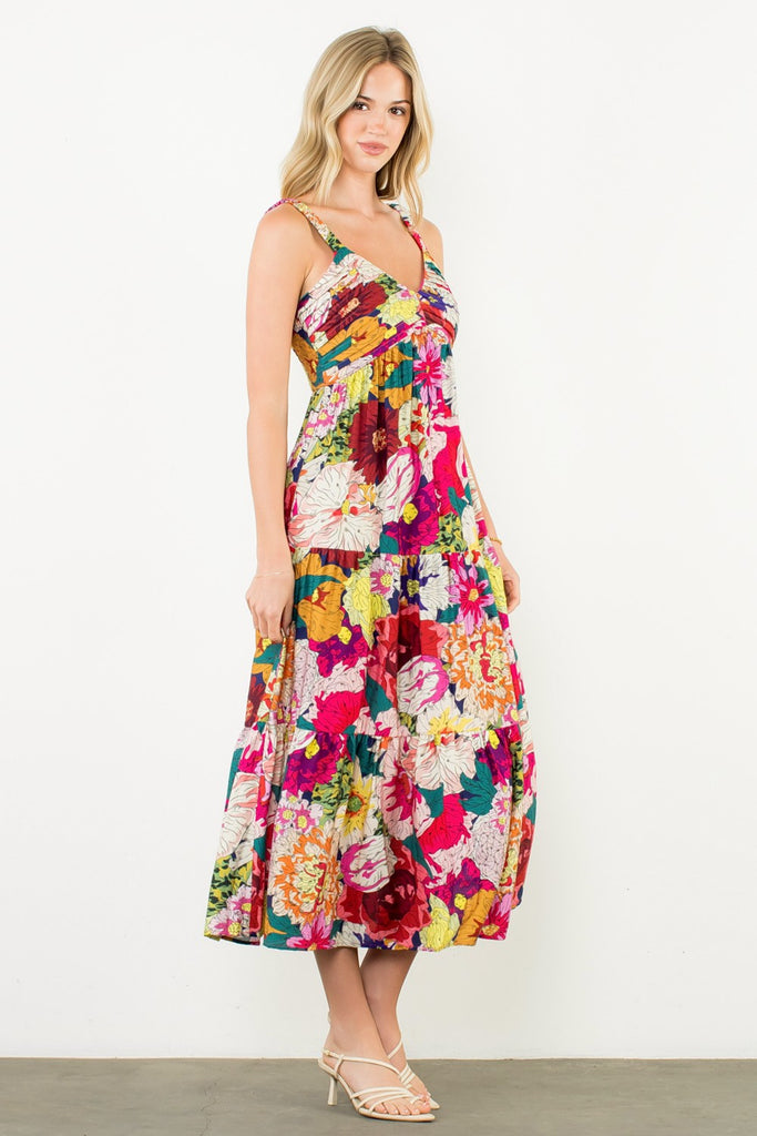 Floral Strap Tiered Maxi Dress