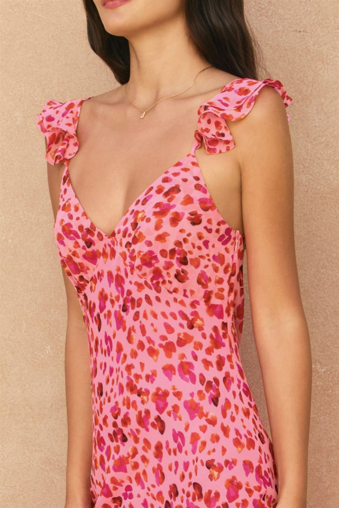 Wild Rose Flutter Shoulder Maxi Dress