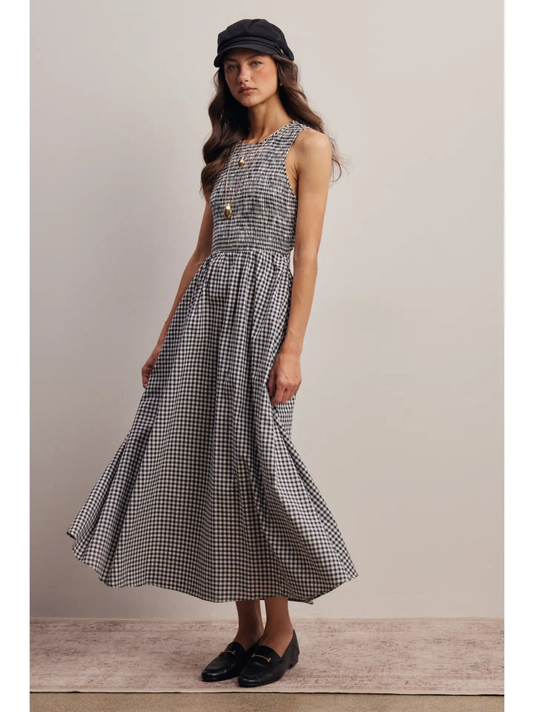 Open-Back Gingham Maxi Dress