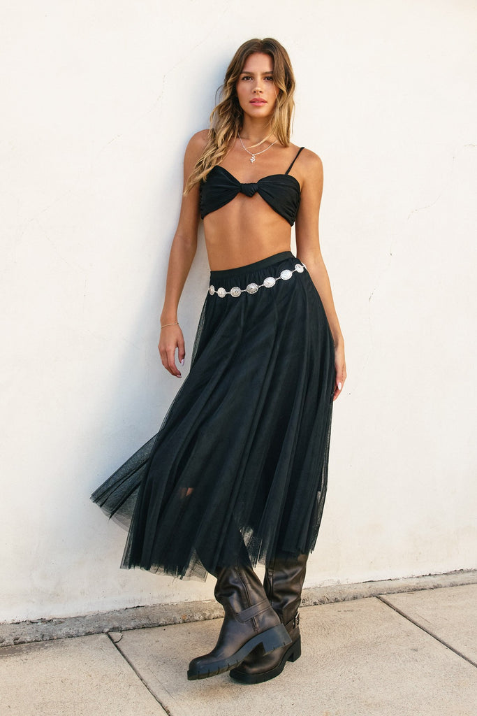 Be Free Mesh Paneled Midi Skirt