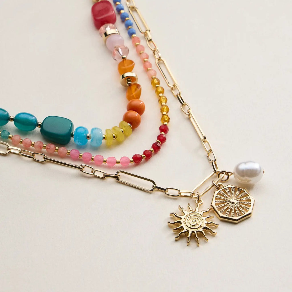 Layered Beaded and Chain Necklace
