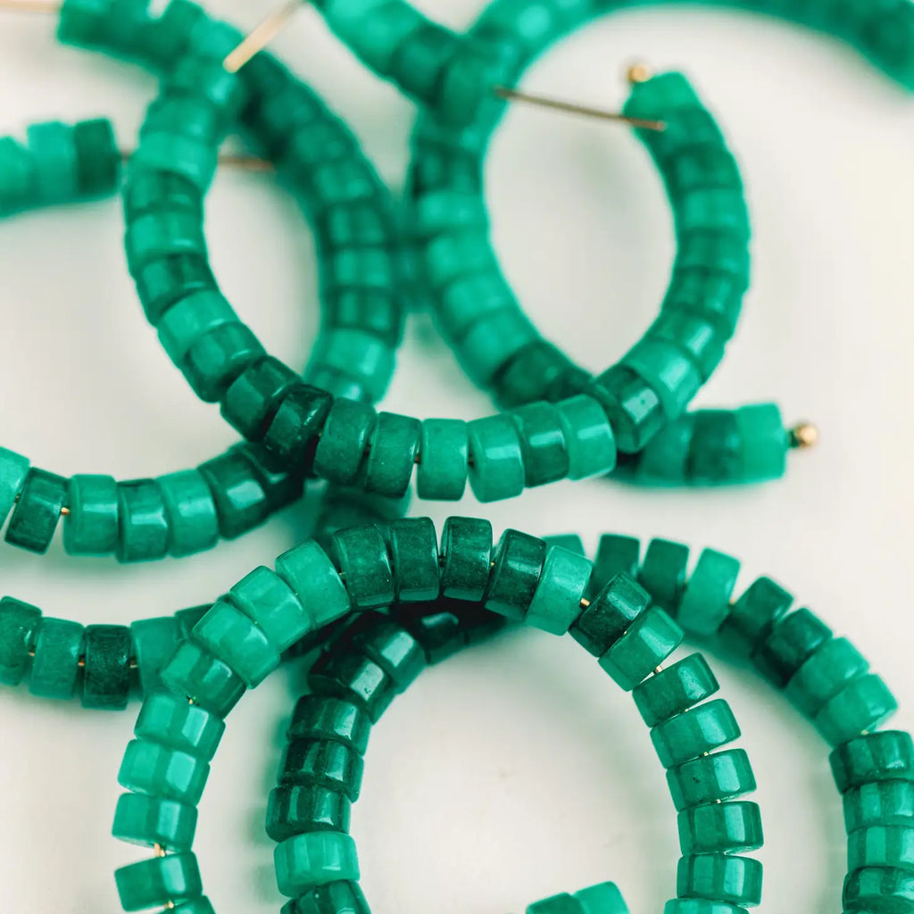 Green Beaded Candy Statement Hoop Earrings