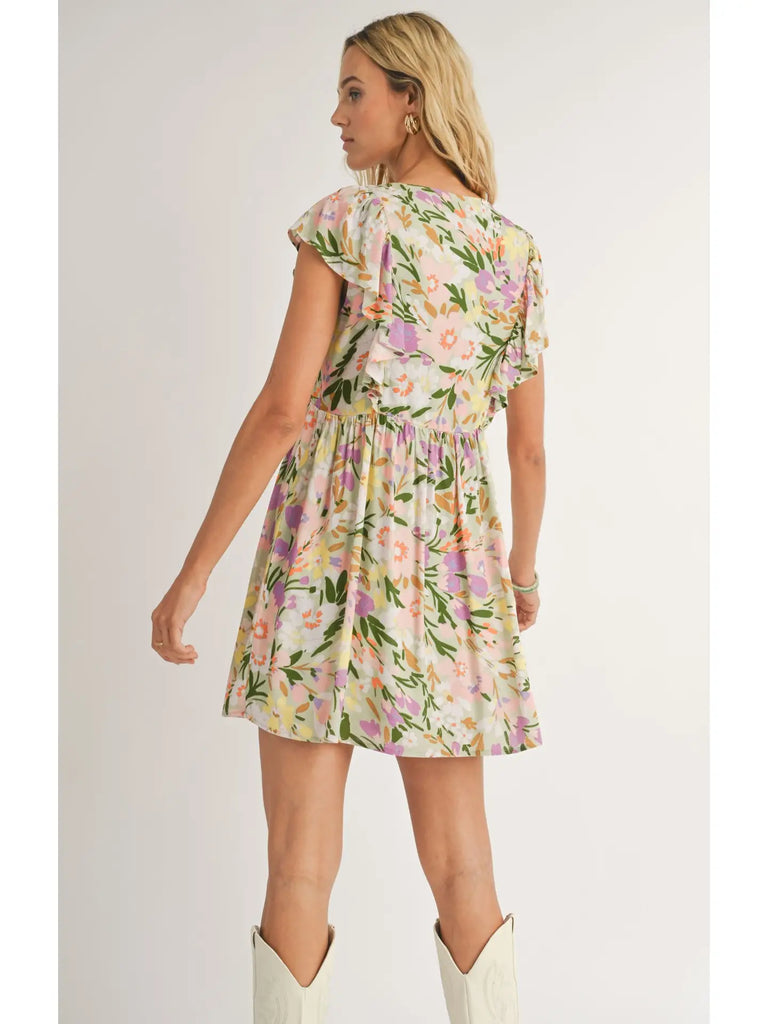 Flower Field V Neck Mini Dress