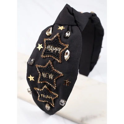 Happy New Year Stars Headband Black