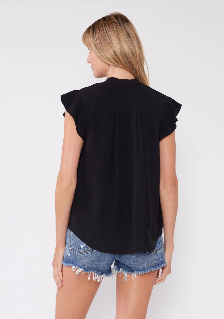 Pintuck Flutter Cap Sleeve V Neck Blouse
