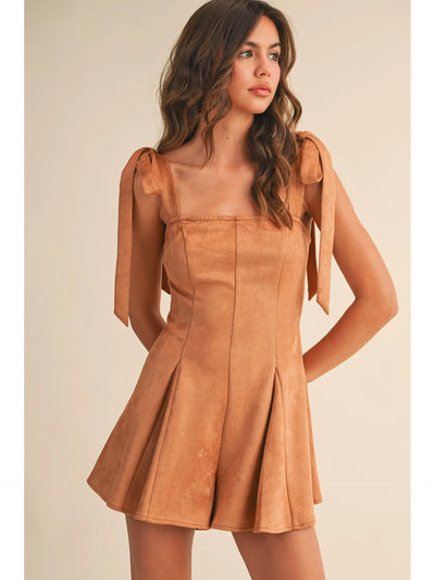 Suede Flared Mini Romper