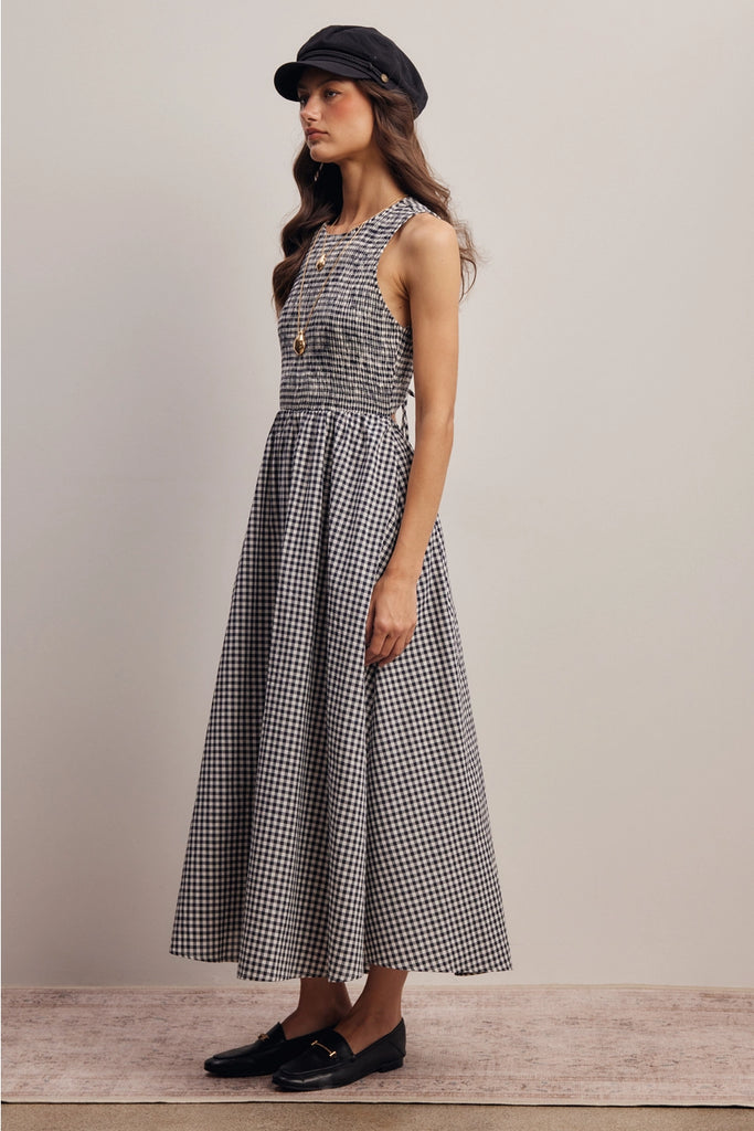 Open-Back Gingham Maxi Dress