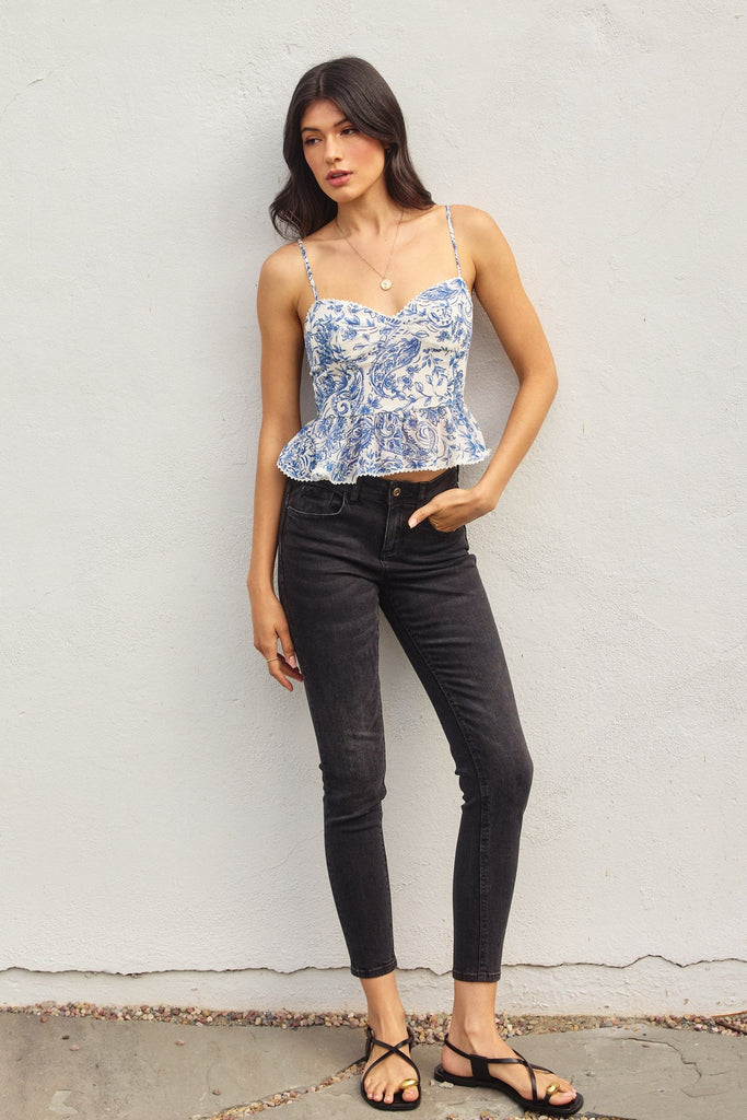 Porcelain Paisley Flared Cami Top
