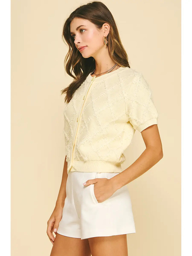 Textured Diamond Pattern Knit Cardigan