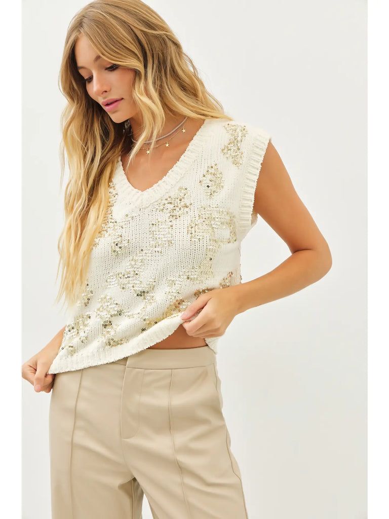 Chenille Sweater Vest with Sequin