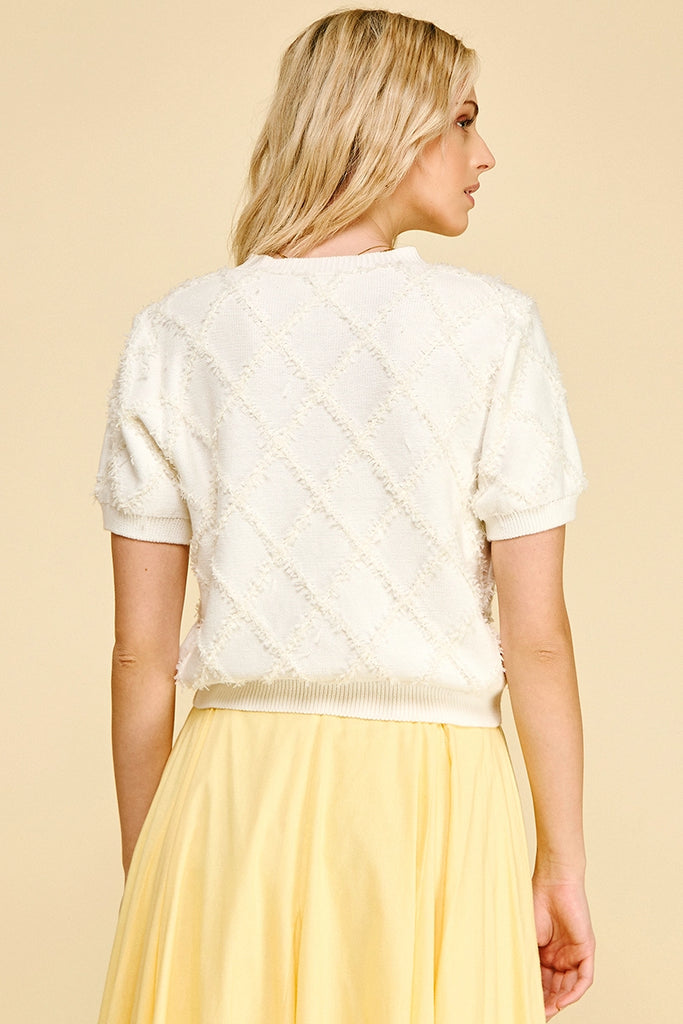 Textured Diamond Pattern Knit Cardigan