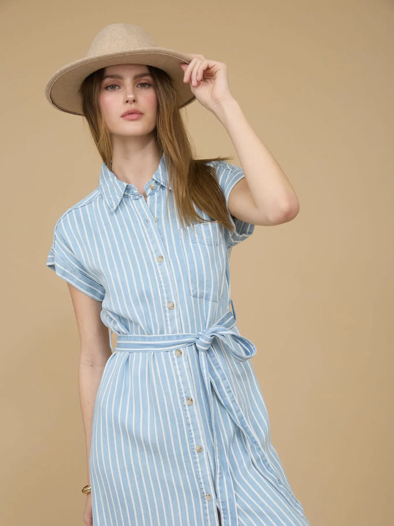 Chambray Collared Midi Dress