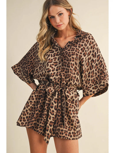 Leopard Print Oversized Shirt Romper