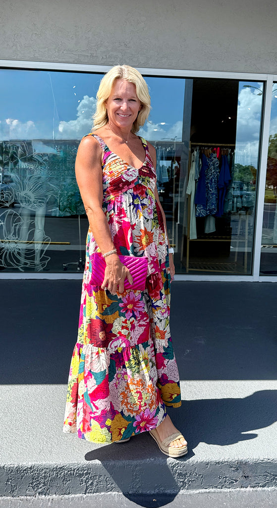Floral Strap Tiered Maxi Dress