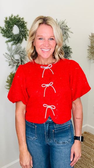 Jewels Sequins Balloon Sleeve Top