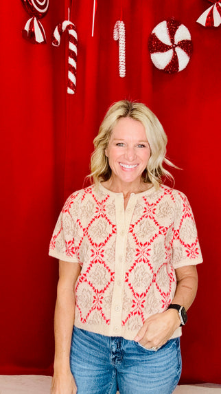 Floral Short Sleeve Sweater Cardigan