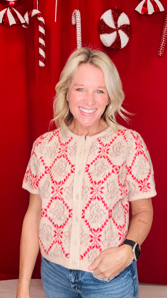 Floral Short Sleeve Sweater Cardigan