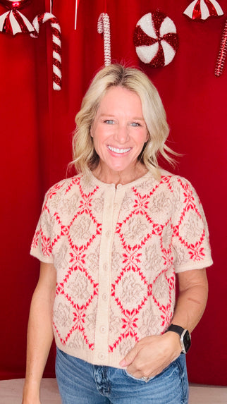 Floral Short Sleeve Sweater Cardigan